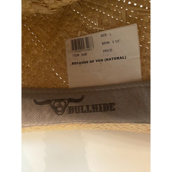 Bullhide Because Of You Western Cowboy Straw Hat Size L Natural 3.5” Brim - Picture 5 of 8